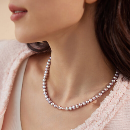 Lukfook Jewelry Freshwater Pearl Necklace Purple Dai Gel Ag925 Gourd Silver Buckle Birthday Gift for Women Total Weight Approximately 22.49 Grams