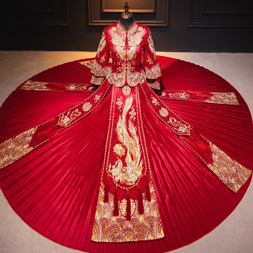 Woodpecker (TUCANO) Xiuhe Clothes Bridal 2026 New Wedding Clothes Dragon and Phoenix Gown Wedding Clothes Chinese Toast Clothing Small Kimono Summer Shawl Dance Phoenix Embroidery Style + Red Luan Headdress 3XL
