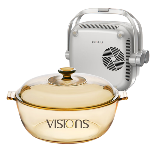 Corning 2.1L soup pot and multi-functional double-sided cooking combination, heat-resistant glass pot, electric ceramic stove, barbecue and shabu-shabu combination, 2.1L crystal pot + white double-sided cooking stove