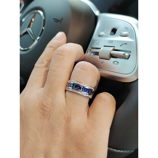 Fat Donglai's same tanzanite ring sapphire men's single row of diamond imitation 925 silver platinum-plated diamond ring trendy men's spot narrow version blue 24-25-26-27-28 others