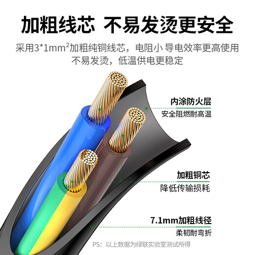 绿联国标三孔品字尾 三芯电源线 适用电脑台式主机显示器电炒锅电饭煲电子秤打印机连接线 3米 15743