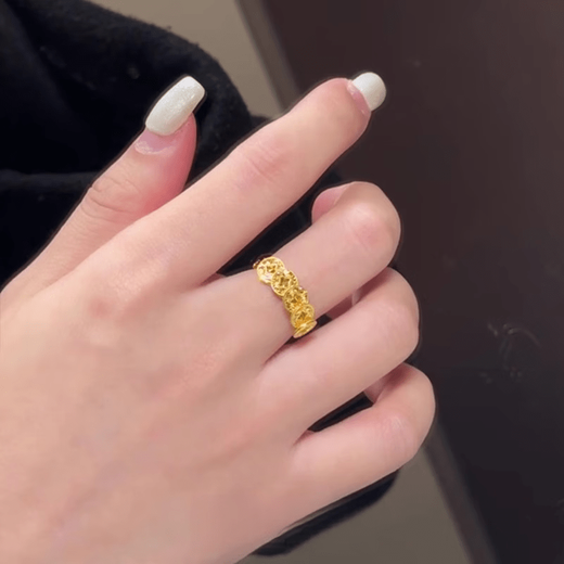 Fat Donglai's same style copper coin ring yellow l gold crushed ice female niche design light luxury new Chinese style Five Emperors coin Five Emperors coin ring high color retention treatment opening adjustable