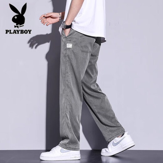 Pantalones casuales de seda de hielo playboy para hombres en verano delgados pantalones rectos sueltos para hombres en la marca de moda masculina versátil deportes para hombres fríos pantalones largos 1048 azul claro xl [recomendado 130-150jin [Jin iguala 0.5 kg] desgaste]