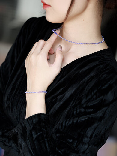 DYAI fashionable and simple purple cloud plain tanzanite plate bead necklace for women 18K gold colored treasure clavicle chain gift 2-3.5mm/tanzanite/18K gold necklace 45cm