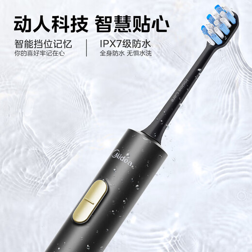 Midea electric toothbrush portable adult family couple model sonic motor cleaning whitening gum protection soft bristled smart toothbrush gift for boyfriend and girlfriend holiday birthday back to school gift Obsidian Black