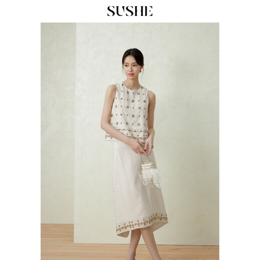 SUSHE Yunyao exotic ethnic style textured embroidered small A top swallowtail skirt suit Gypsy tanning-top S