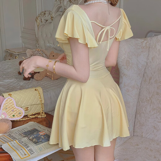 Modal cream yellow dopamine swimsuit women's summer one-piece skirt style 25 new girls cute belly-covering slimming conservative swimsuit