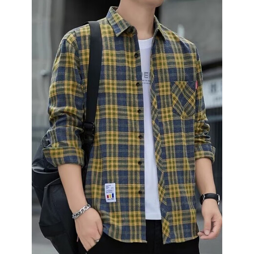 Reines kariertes Freizeithemd für Herren, Frühling und Herbst, langärmeliges Hemd, Oberteile im koreanischen Stil, Retro, locker, K12108, Weiß, M _90–110. Jin Jin entspricht 0,5 kg