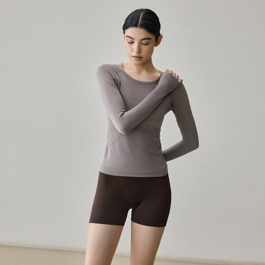 Gigt Jiji yoga wear women's long-sleeved one-piece woven waist slimming outdoor sports T-shirt Pilates training wear fitness wear Haiyueyan L