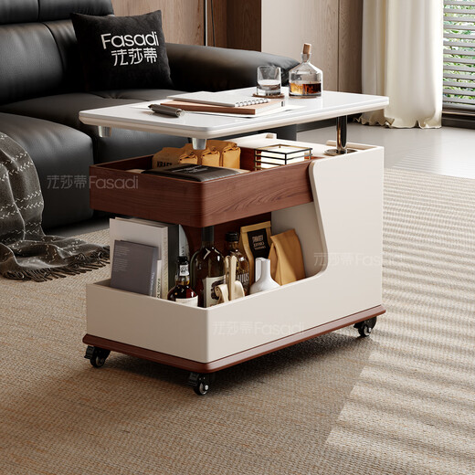 Fasati government subsidized living room side table movable sofa side table Italian minimalist side cabinet trolley coffee table storage rack BJ3023 black + walnut color. Movable trolley side table