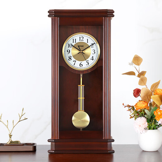 Hanshi (Hense) solid wood chime desk clock, Chinese style desktop clock in the living room, study room, retro display desktop clock HD8031, Liriodendron wood frame, music chime