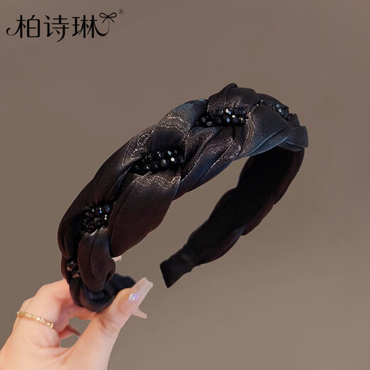 Bai Shilin rhinestone twist wide-brimmed headband 2025 new style high-end temperament high skull hairpin retro headband daily take-out fashion streamer yarn twist braided headband