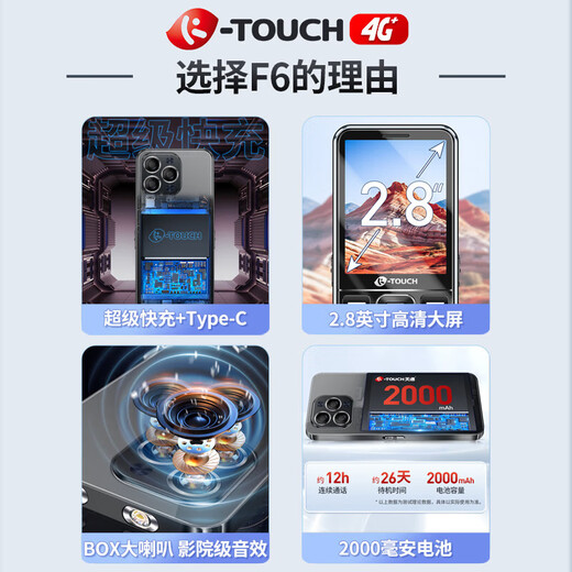 Tianyu 2.8 Großbild-4G-Vollnetzwerk-Mobiltelefon für ältere Menschen, ultradünnes Gehäuse, große Zeichen, laute und große Tasten, lange Akkulaufzeit und lange Standby-Zeit, Mobiltelefon für ältere Menschen, Studenten, die das Internet verlassen, Mobiltelefon-Backup, mattschwarz, mit Original-Ladegerät