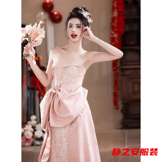 Ma Feixuan's toasting attire, bride's new style, new Chinese style tube top, engagement wedding evening dress, women's dressing gown, back door pink M