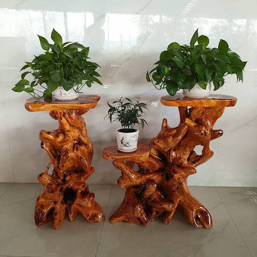 语森忆天然根雕花架底座原木客厅中式盆景鱼缸架实木树根艺阳台摆件仿古 粉红色 16862香樟