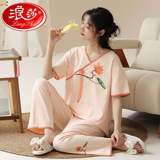 Langsha's new summer short-sleeved trousers pajamas set Chinese style casual and comfortable to wear cotton home clothes outside 9905 L 95-115Jin [Jin equals 0.5 kg]