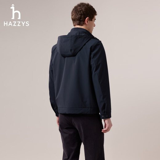 HAZZYS Men's 2025 Autumn New Jacket Water-Repellent and Windproof Removable Hat Jacket Men's ASVZU0CCU07 Dark Navy Blue DN L (175/96A 48)