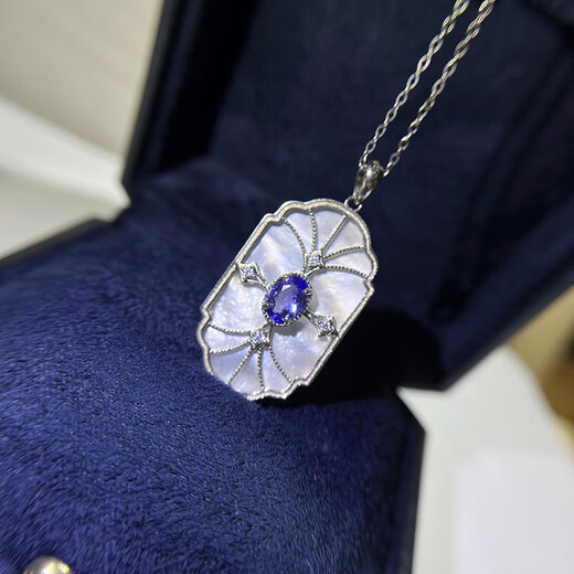 Pool example S925 sterling silver pendant empty support oval 5*7MM natural tanzanite with white mother-of-pearl European retro hangtag simple 7 empty support (excluding gems and necklaces)