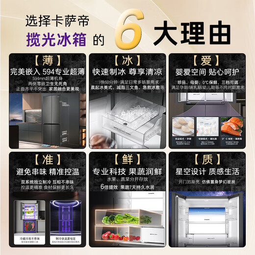 Casarte 521-liter cross-door refrigerator 594mm ultra-thin zero built-in automatic ice making Languang Starry Sky Edition first-class energy efficiency dual-system refrigerator State subsidy