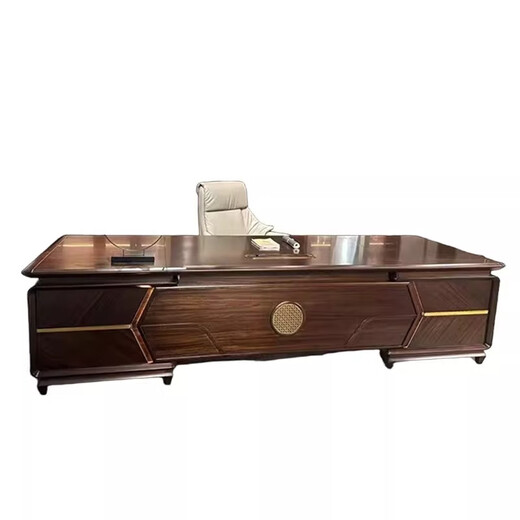 Qiheng (XIIBLC) new Chinese style solid wood boss desk 2025 new high-end executive desk light luxury boss desk manager president desk 2.0 meters boss desk (North American black walnut)