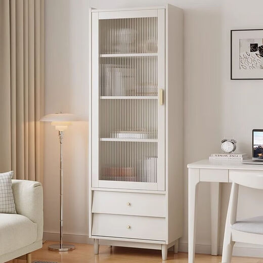 Meishang Nordic Massivholz Bücherregal mit Glastür Bücherregal Einfacher moderner Aufbewahrungsschrank Wohnzimmer Displanschrank Sand 9902# Walnuss Farbspeicherschrank
