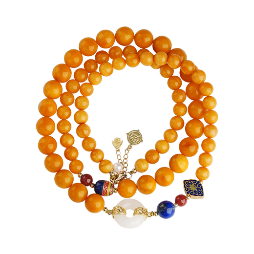Potala Palace Beeswax Necklace, Hetian Jade Peace Buckle, Lapis Lazuli, Heather Beads, Birthday Gifts for Men and Women, Mu Xia Nong Beeswax Necklace
