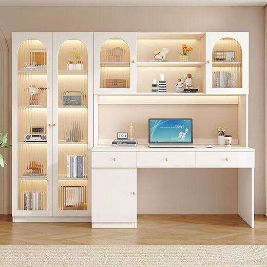 Ixinden new light luxury solid wood desk and bookcase integrated home study desk student study table with bookcase computer desk 100*50*200 Home + installation