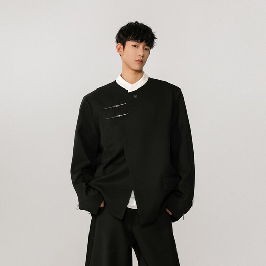 IZEXX new Chinese style national style stand collar tunic suit niche high-end suit jacket men's JM77 black L