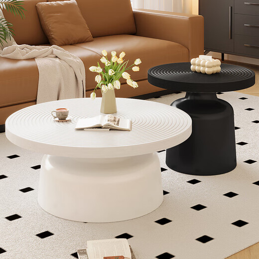 MIHUAI round coffee table for living room and home 2025 new modern simple light luxury small apartment light luxury carbon steel small coffee table combination coffee table 50+70 black background walnut color tabletop*