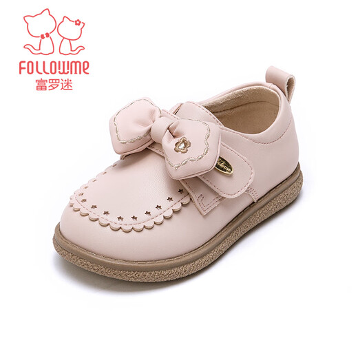 Fuluo Mi Girls Toddler Shoes Spring and Autumn Soft Sole Anti-Slip Baby Shoes Infant Leather Shoes Breathable Single Shoes Pigeon Pink 27