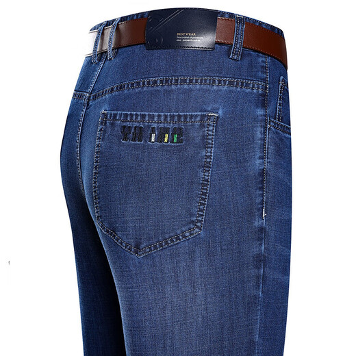 利郎夏季薄款男士牛仔裤商务宽松直筒休闲裤棉牛仔裤中年大码长裤男 3892中蓝 29