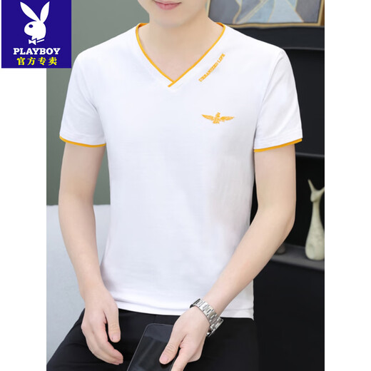 Playboy (Playboy) Camiseta de manga corta para hombres Summer Coda de algodón puro en forma de V en forma de V moderno.