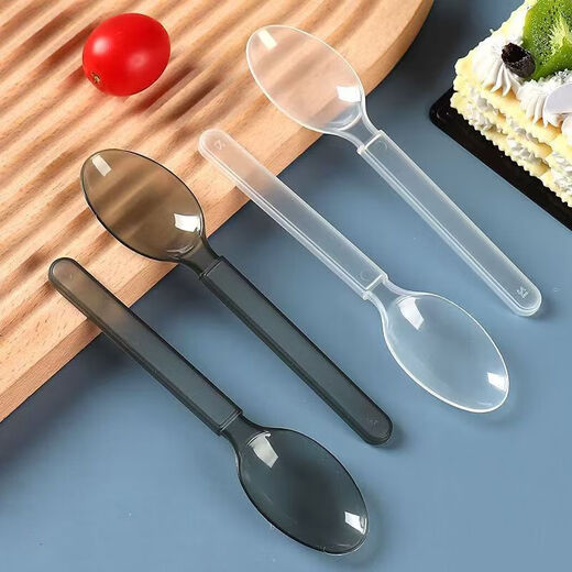 Disposable spoon plastic commercial fast food packaging American style independent packaging special thickened dessert tableware spoon transparent simple packaging continuous folding American style extra thick 50 pieces