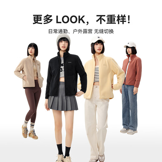 Flying in the Snow Jacket Women's Velvet Versatile Casual Fashion Windproof Stand Collar Polar Fleece Top Pink Purple Velvet L