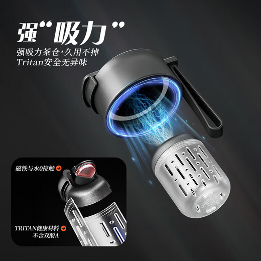 Fat Donglai recommended by Yangma. Magnetic tea cup for tea and water separation. Magnetic tritan water cup for men. 2025 new model. Magnetic tea cup. 900ml - fashionable black cup brush.