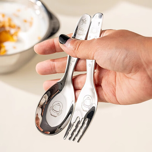 Onlycook316 stainless steel fork, fruit fork, dessert fork, children's baby food supplement tableware, fork and spoon set-Panda