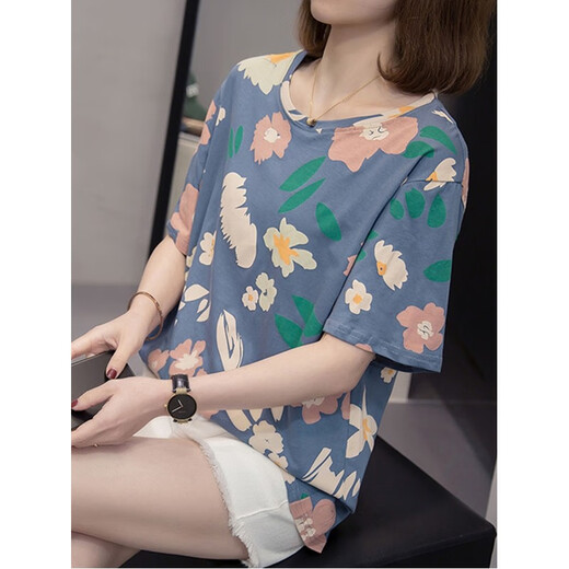
Silk decoration wardrobe with large size to cover the belly and make you look slim top for women 2025 summer new fat mm casual loose short-sleeved T-shirt for women orange 6626 4XL 185-200Jin [Jin equals 0.5 kg]