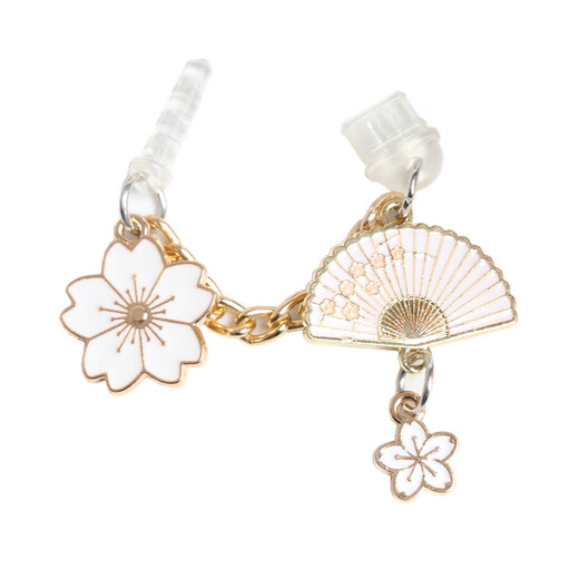 Kaooseen retro fan size cherry blossom mobile phone charging port earphone hole dust plug pendant choke plug male and female couple single type-c oval charging plug A white fan big cherry blossom