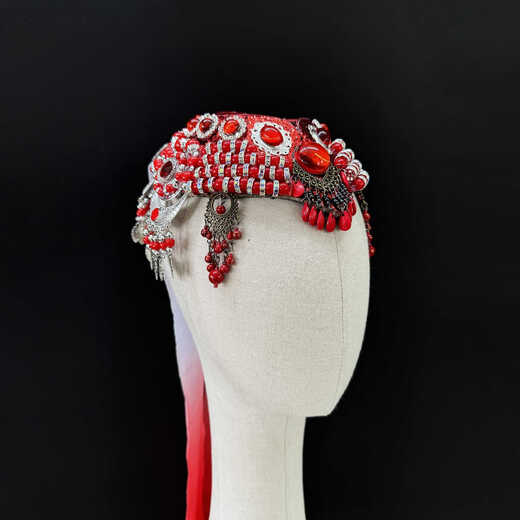 Jingmengyuan hat Mongolian dance headdress Mongolian headdress Mongolian headdress prairie style hometown mellow art test performance hat red