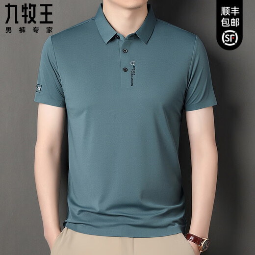 九牧王男装夏季短袖T恤冰丝无痕polo衫男翻领半袖休闲中年爸爸装 3527#浅蓝 M 170/88A体重105-125斤