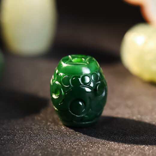 Cardamom Time Hetian Jade Loose Beads with Beads DIY Toy Accessories with Black Jasper Pattern Barrel Beads Single Beads Comes with One Certificate