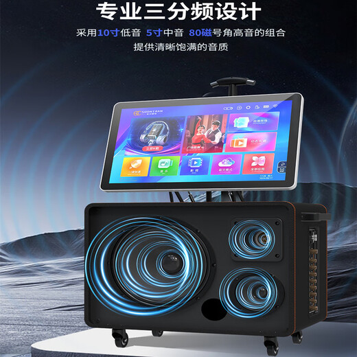 Songchuan International SA9-18 outdoor 18-inch high-power karaoke all-in-one stage performance mobile trolley speaker with screen K song Bluetooth square dance video commercial rechargeable speaker SA20-11 outdoor live broadcast 10-inch subwoofer + 19-inch song screen