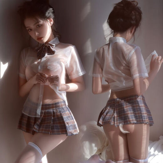 情器内衣女jk制服纯欲可爱校园小胸显大性感服装 粉格jk制服+9756网衣 均码建议80-125斤