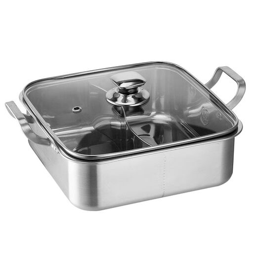 Yukajue 304 stainless steel hot pot household Yuanyang pot induction cooker clear soup pot with lid hot pot basin square soup pot 304 square Yuanyang pot 1 inch 26cm extra thick (2-3 people)