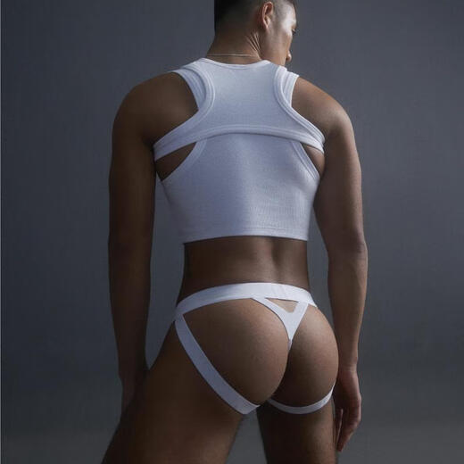 Jiuai Low Waist Men's Thong Breathable Personalized Single Thong U-convex Design Sexy Briefs White S