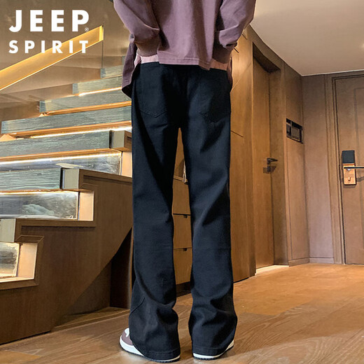 JEEP SPIRIT Jeep jeans men's autumn and winter American wide-leg scimitar pants men's straight flared pants black XL