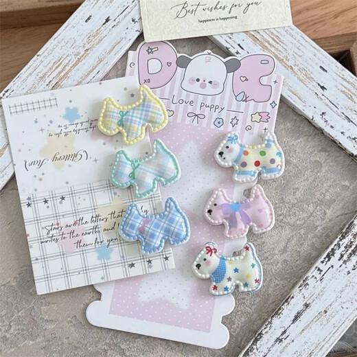 Cute Korean-style dog plaid hairpin with sweet bangs on the side, girly hairpin clip headdress, versatile duckbill, 6-piece set