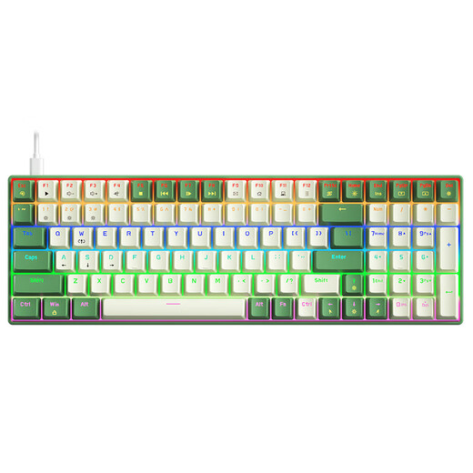 B.O.W Hangshi G100 wired mechanical keyboard, customized hot-swappable mechanical keyboard for e-sports games, mixed color backlit keyboard for office and home use, white, green and red switches