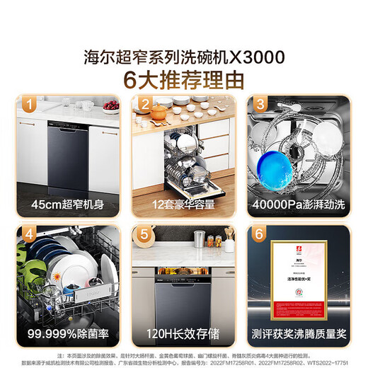 Haier dishwasher Xiaomanyao X3000 embedded 12 sets large capacity 45cm thin high temperature sterilization first level water effect X3000 EYBW122286BKU1