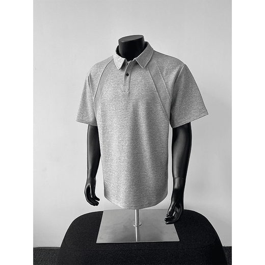 Lingka Qi air layer deconstructed splicing Henry collar short-sleeved men's T-shirt summer American trendy brand cleanfit heavyweight polo shirt black polo collar heavyweight style XL (ready in stock)